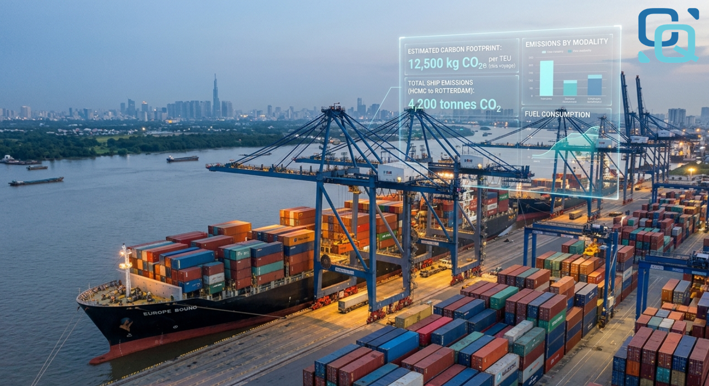 Logistics Xanh 2026: Cách tính Dấu chân Carbon cho lô hàng xuất khẩu đi EU