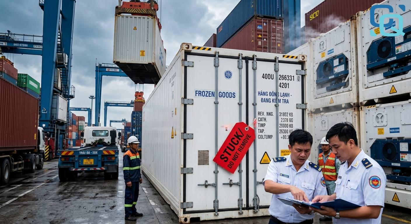 Container thịt đông lạnh bị giữ tại cảng