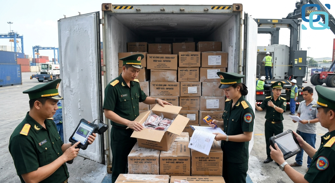Hải quan kiểm tra lô thịt đông lạnh nhập khẩu