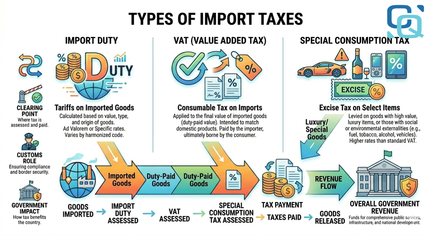 Các loại thuế khi nhập khẩu: thuế NK, VAT và thuế tiêu thụ đặc biệt